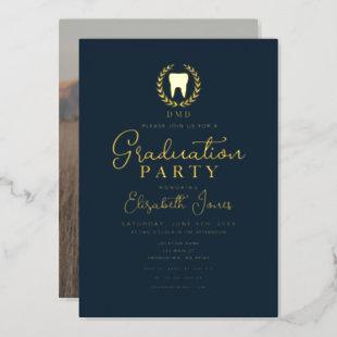 Minimalist Dentistry Graduation Photo  Foil Invitation