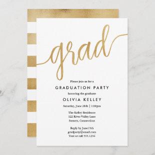 Minimalist Faux Gold Foil Script Graduation Party Invitation