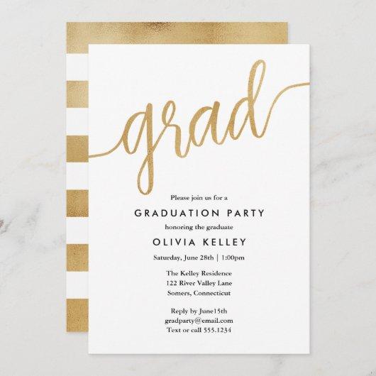 Minimalist Faux Gold Foil Script Graduation Party Invitation
