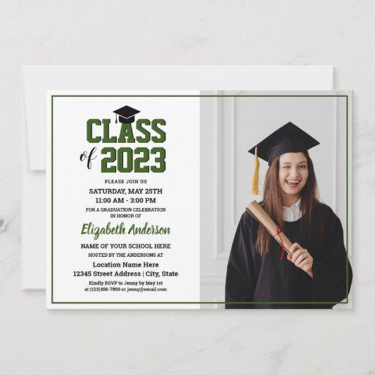 Minimalist Forest Green Graduate Photo Graduation Invitation