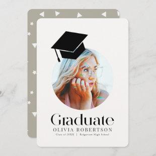 Minimalist Grad Cap Khaki Graduation Announcement