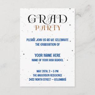 Minimalist Grad Party Blue Black & White Script Enclosure Card