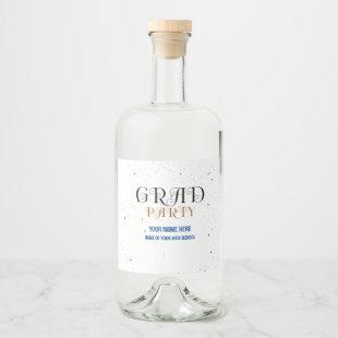 Minimalist Grad Party Blue Black & White Script Liquor Bottle Label