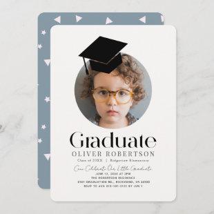 Minimalist Graduation Cap Boy Photo Invitation