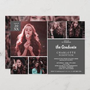 Minimalist gray 6 photos collage graduation invitation