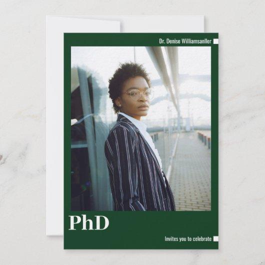 Minimalist Green Photo PhD Graduation Invitation