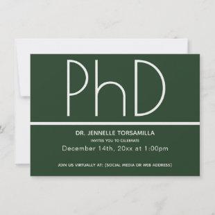 Minimalist Green Virtual PhD Graduation Party Invitation