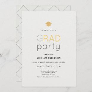 Minimalist Modern Gray Gold Graduation Party Invitation