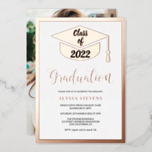 Minimalist modern rose gold graduation photo foil invitation