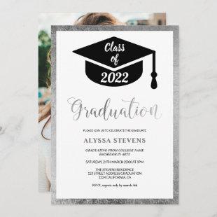 Minimalist modern simple silver graduation photo invitation