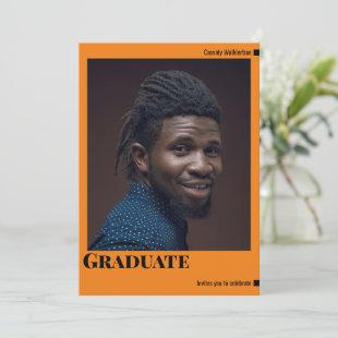 Minimalist Orange Photo Graduation Invitation
