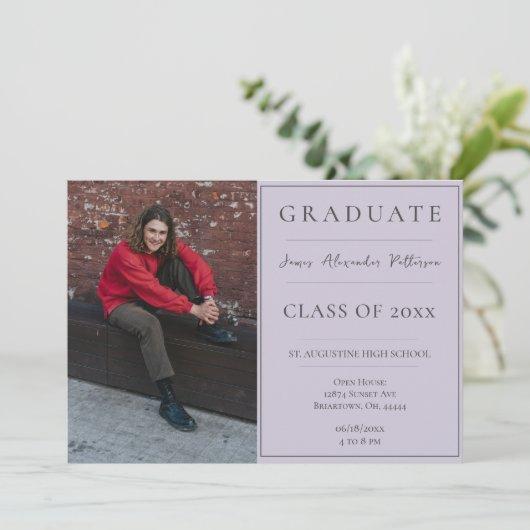 Minimalist Photo Graduation Open House | Lavender Invitation