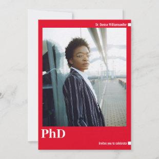 Minimalist Red Photo PhD Graduation Invitation