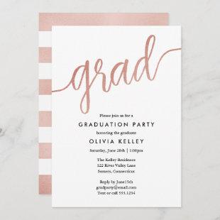 Minimalist Rose Gold Script Graduation Party Invitation