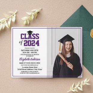 Minimalist Royal Purple Graduate Photo Graduation Invitation