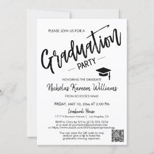 Minimalist Script QR Code Photo Graduation Party Invitation