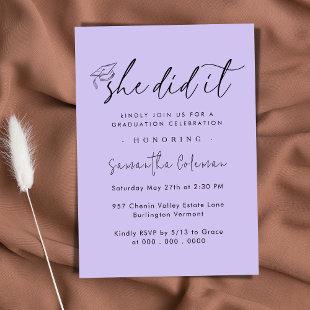 Minimalist She Did it | Modern Graduation Party Invitation