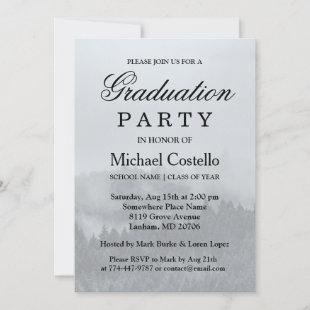 Minimalist Simple Elegant Forest Misty Graduation  Invitation