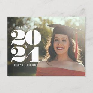 Minimalist White Numeric Date Graduation Photo Holiday Postcard