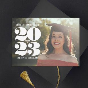 Minimalist White Numeric Date Photo Graduation Announcement