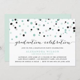 Mint Confetti Dots Graduation Party Invitation