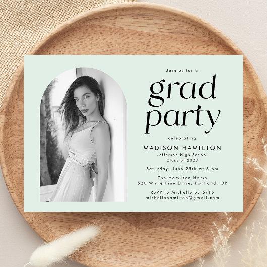 Mint | Modern Minimalist Photo Graduation Party Invitation