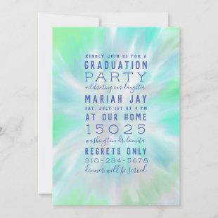 Mint Pastel Tie Dye Typography Graduation Party Invitation