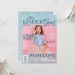 Miss Kinder Grad Blue Glitter Drip Magazine Cover Invitation