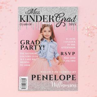 Miss Kinder Grad Glitter Drip Photo Magazine Cover Invitation
