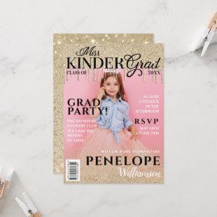 Miss Kinder Grad Gold Glitter Drip Magazine Cover Invitation