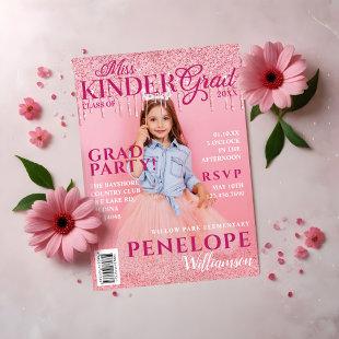 Miss Kinder Grad Pink Glitter Drip Magazine Cover  Invitation