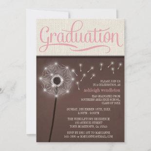 Mocha Rustic Linen Dandelion Graduation Invitation