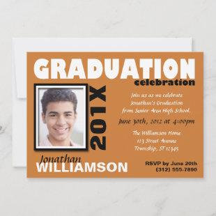 Mod Color Orange Photo Graduation Invitations