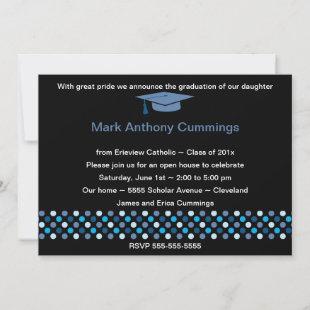 Mod Dots Graduation Cap Invitation (Blue)