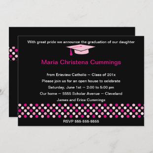 Mod Dots Graduation Cap Invitation (Pink)