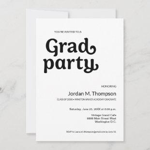Mod Retro Grad Party Simple black and white Announcement