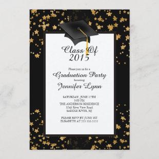 Modern 2015 Gold Black Graduation Party Invitation