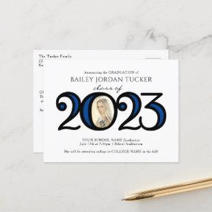 Modern 2022 Photo Blue Graduation Announcement Postcard
