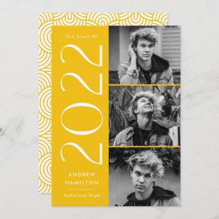 Modern 2022 Yellow 3 Photo Graduation Party Invitation