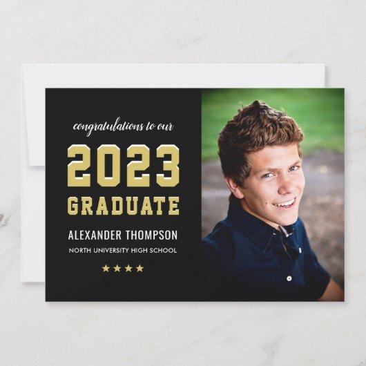 Modern 2023 Graduate Black Gold Photo Graduation Announcement