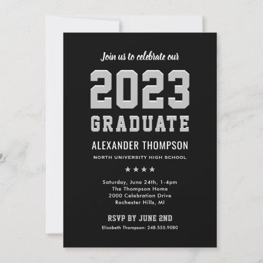 Modern 2023 Graduate Black Gray Graduation Party Invitation