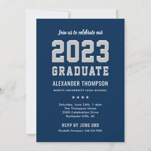 Modern 2023 Graduate Navy Gray Graduation Party Invitation