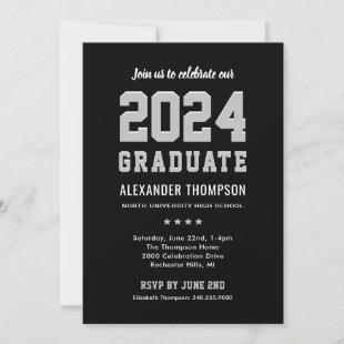 Modern 2024 Graduate Black Gray Graduation Party Invitation