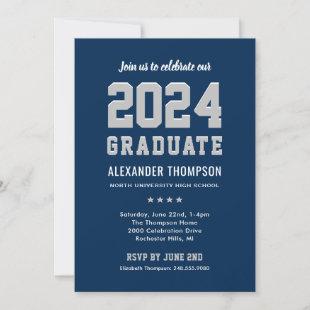 Modern 2024 Graduate Navy Gray Graduation Party Invitation