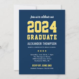 Modern 2024 Graduate Navy Yellow Graduation Party Invitation