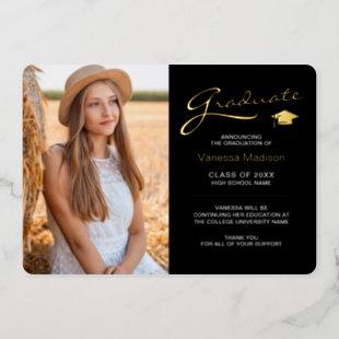 Modern 2 Photo Black White & Gold Foil Grad Card