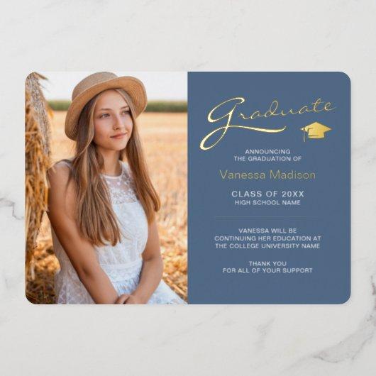 Modern 2 Photo Dusty Blue & Gold Foil Grad Card
