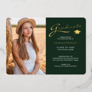 Modern 2 Photo Forest Green & Gold Foil Grad Card