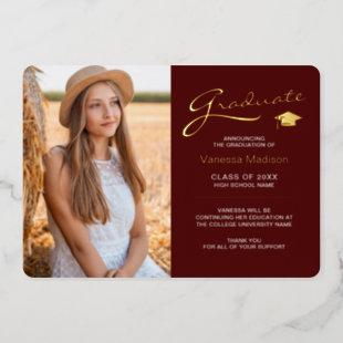 Modern 2 Photo Red White & Gold Foil Grad Card
