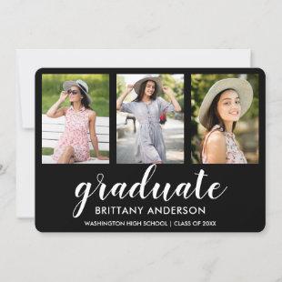 Modern 3 Photo Graduation Announcement Card